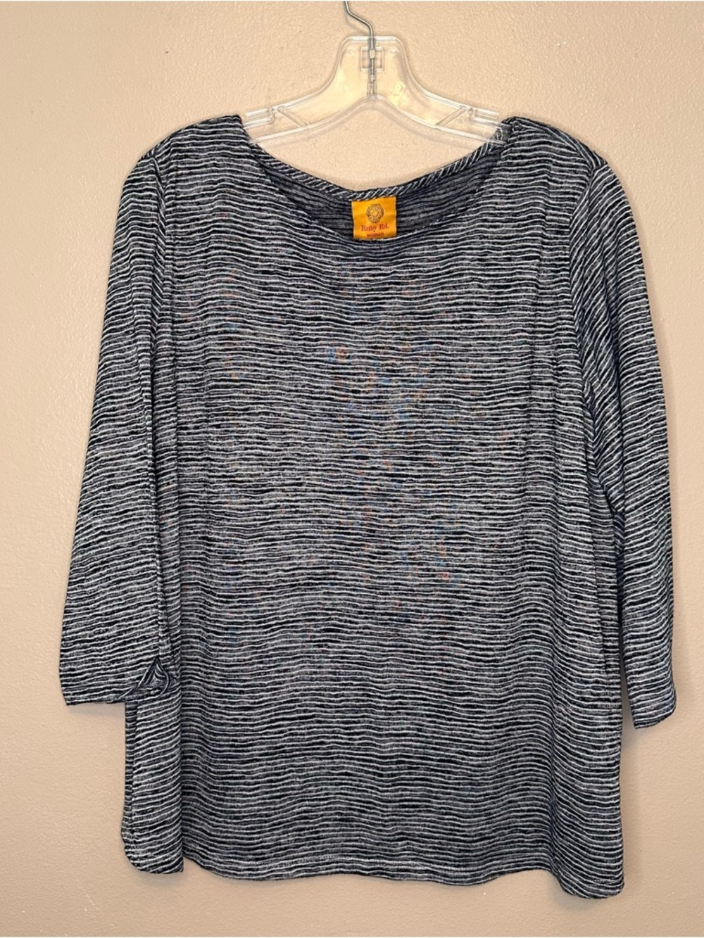 Ruby Rd. Black and White Striped 3/4 Sleeve Top Size 1X